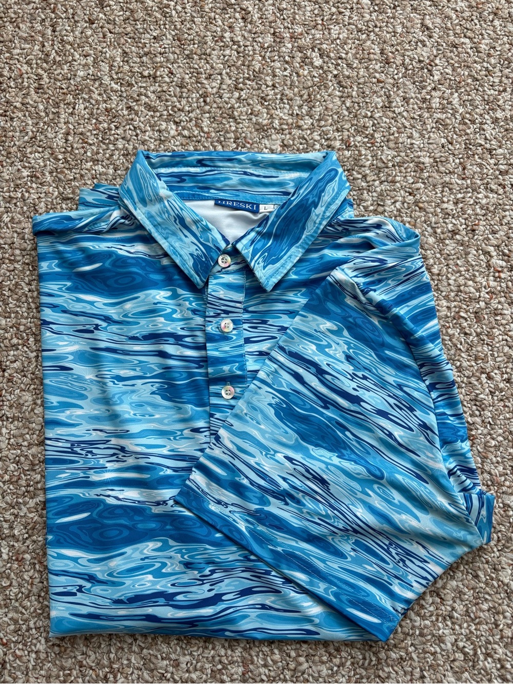 Breski Men's Blue Marble Print Short-Sleeve Polo